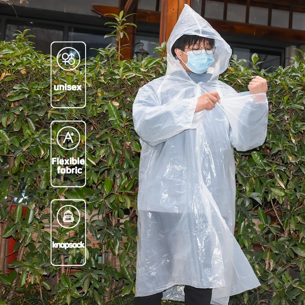 Disposable Clear PE Plastic Waterproof Emergency Rain Coat Poncho For Kids