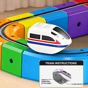Nieuwe DIY Treinbaan Bouwstenen Veelzijdige Bouwblokken Speelgoed Kinderen Racebaan Plastic Educatief Elektrische Trein Kubus Sets - Product Image 5