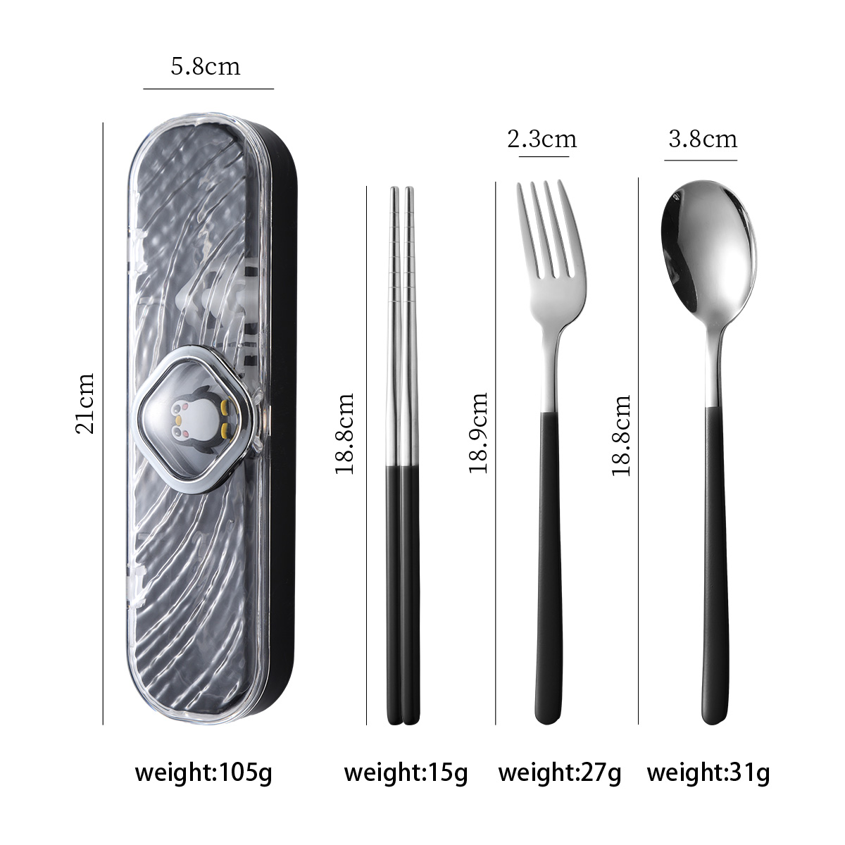 Ensemble de vaisselle portable trois pièces Cartoon (noir)