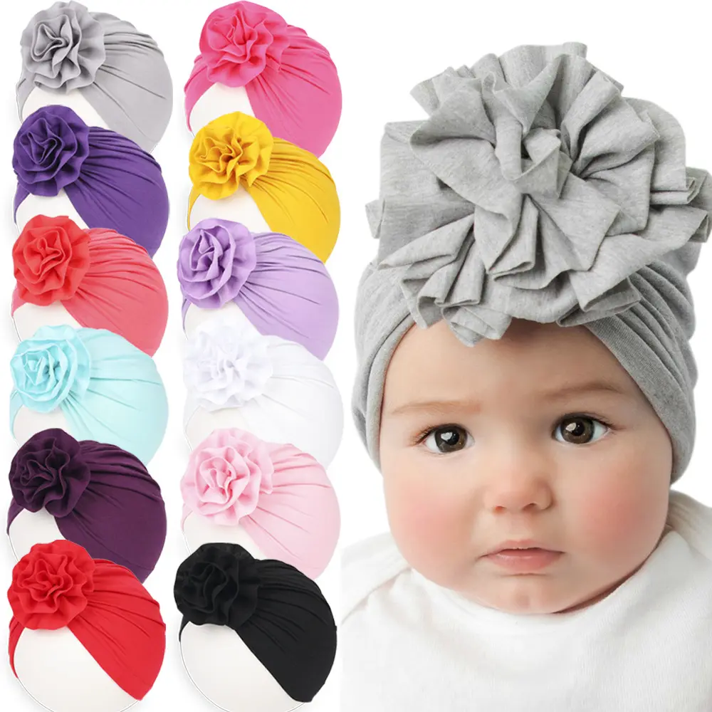 Go Party belle fleur couleur unie bébé en bas âge chapeau nouveau-né Bonnet bonnets doux fille chapeau Turban bébé chapeaux élastiques