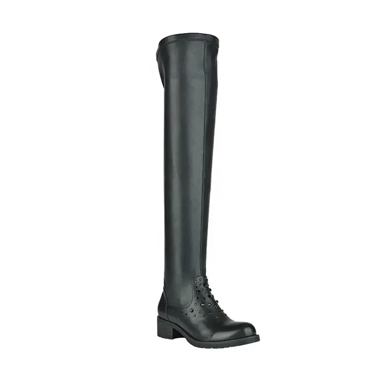 Bottes en cuir pour femmes, volantes, personnalisées, oem, noir, russe, hiver au dessus du genou