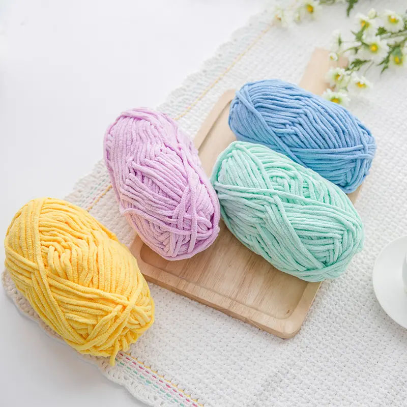 Hand Knitting Material Solid Color Braid Wool Line Ice Strip Ropes Dye Coarse Yarn Ice Strip Yarn