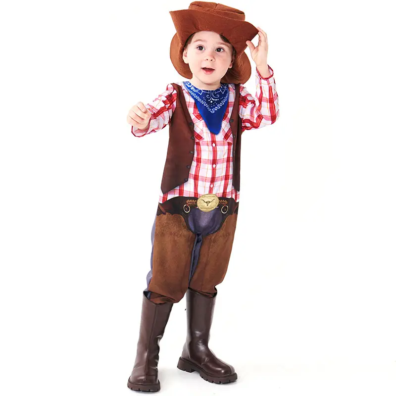 Disfraz de Halloween para niños, chaleco de toro occidental, traje de mono estampado, disfraz de espectáculo de escenario Sheriff