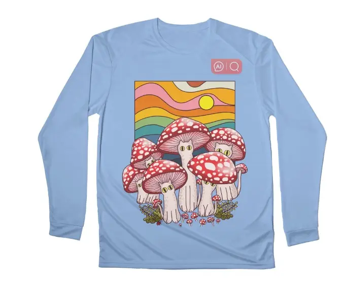 Um Charming Seamless Pattern Of Kawaii Style Clothes Mushroom Custom Drawing Long Sleeve T-Shirt Atacado Inverno Casual T-Shirts