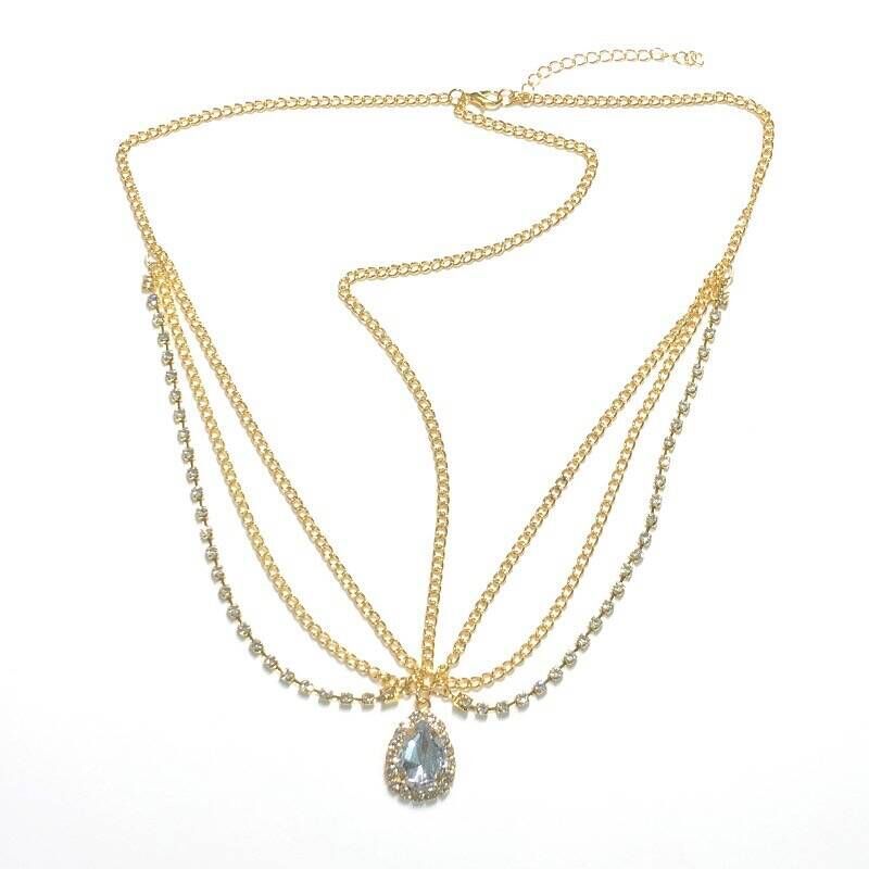 Bandeau pendentif en pierres précieuses dorées