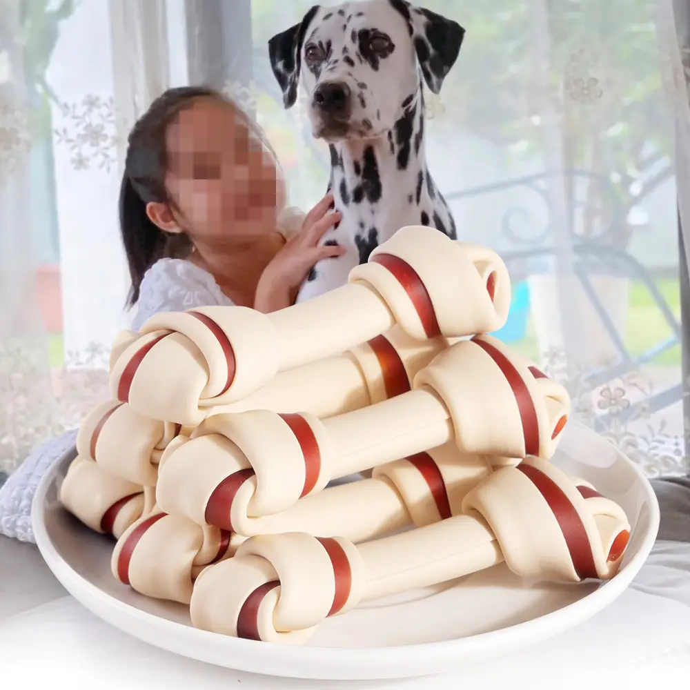 Golosinas para perros de etiqueta privada Comida Limpieza de dientes Masticar Comida para mascotas Snack Sin cuero crudo Anudado golosinas para masticar perros