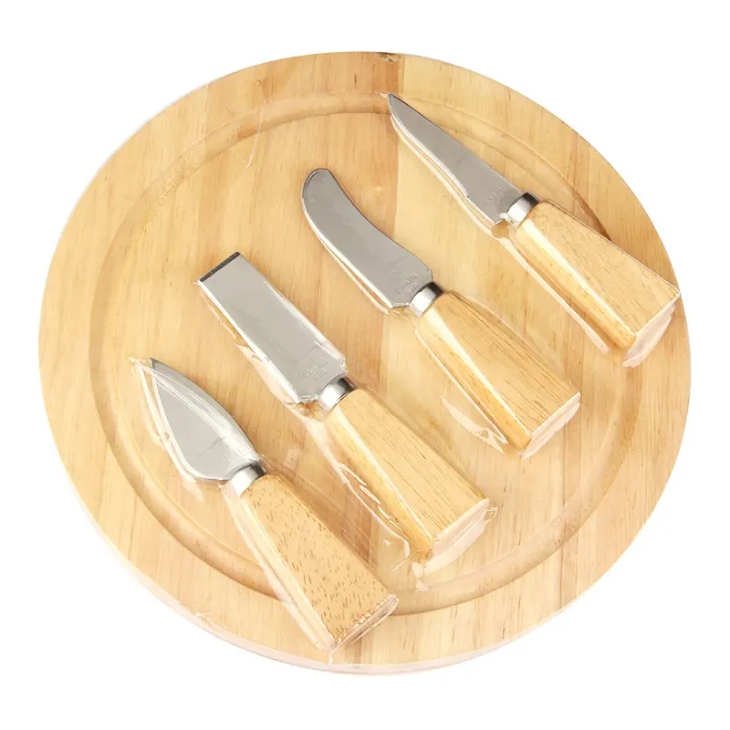 Set pisau dapur bundar gagang kayu baja tahan karat Outlet pabrik Set pisau keju