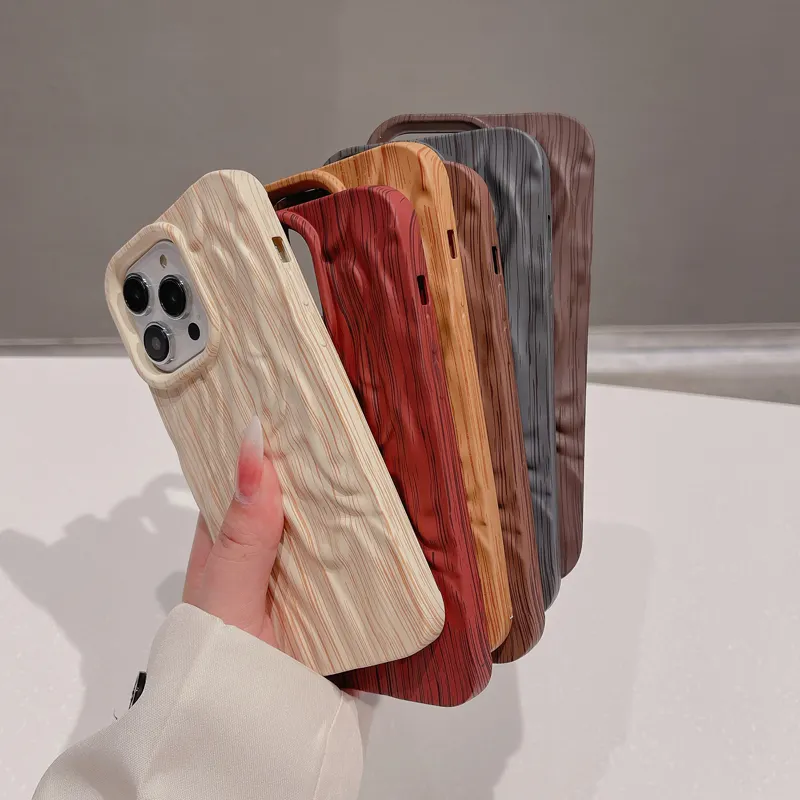 Funda a prueba de golpes de TPU suave con ondas de agua plisadas creativas para iPhone 14 Pro Max funda de teléfono con patrón de madera para i Phone 15 pro 13 12