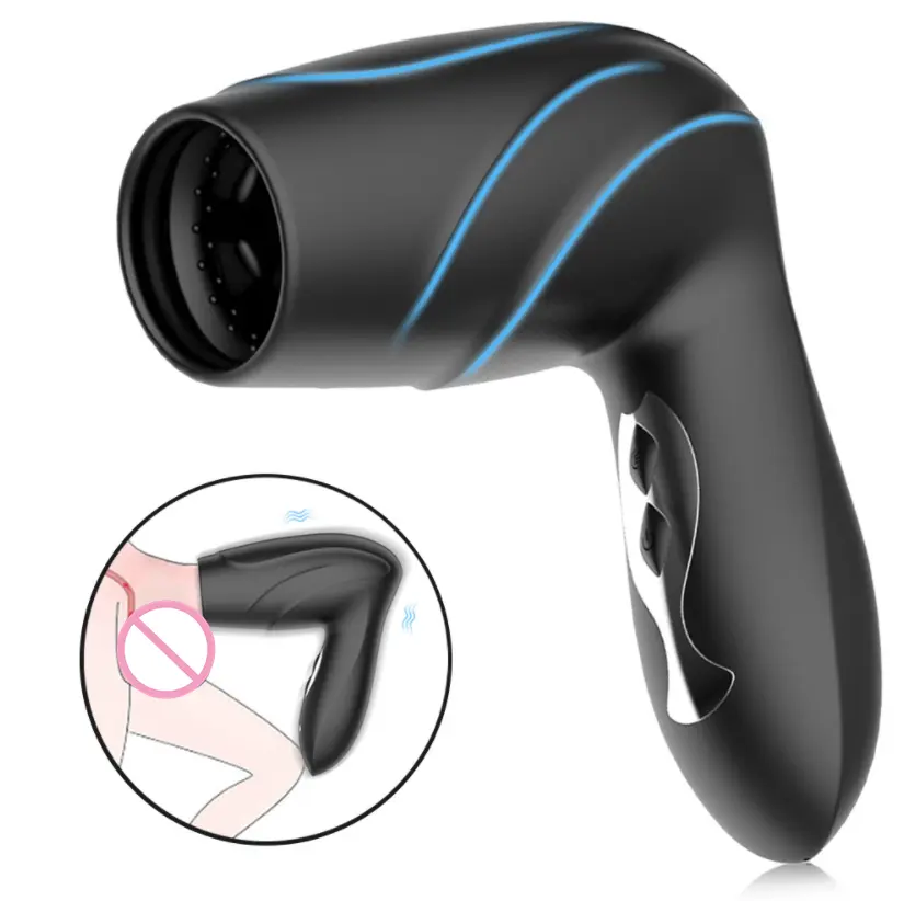 Hair dryer shape male penis exercise trainer multi-frequency sucking and vibration masturbation massage cup