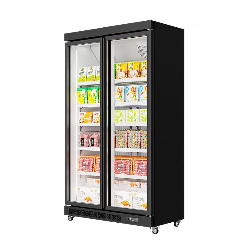 Hot Sale Commercial double glass door upright refrigerator display cooler for drink