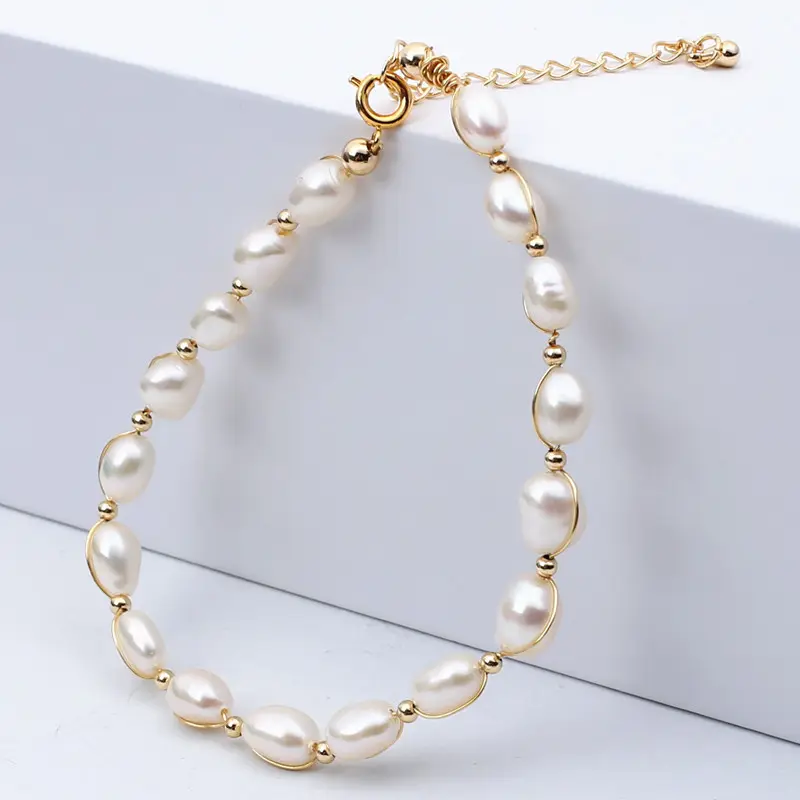 14k gold filled handmade 8 millimetri AAA d'acqua dolce barocco bracciali di perle per le donne