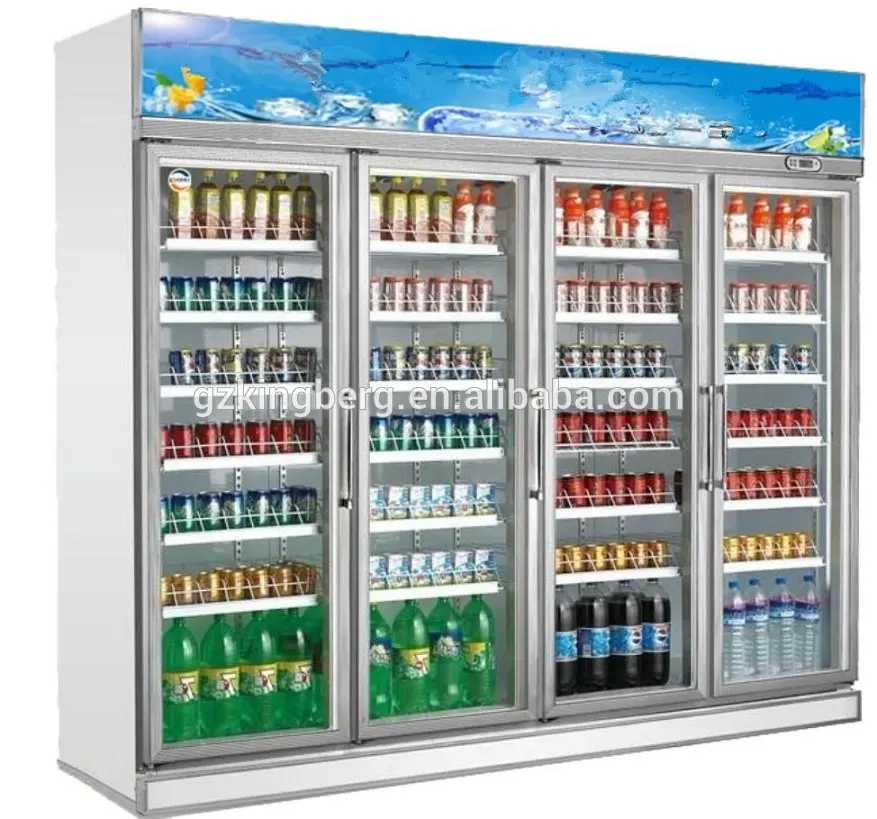 4 puerta vertical/enfriador de bebidas de vidrio escaparate/puerta de vidrio refrigerador en venta