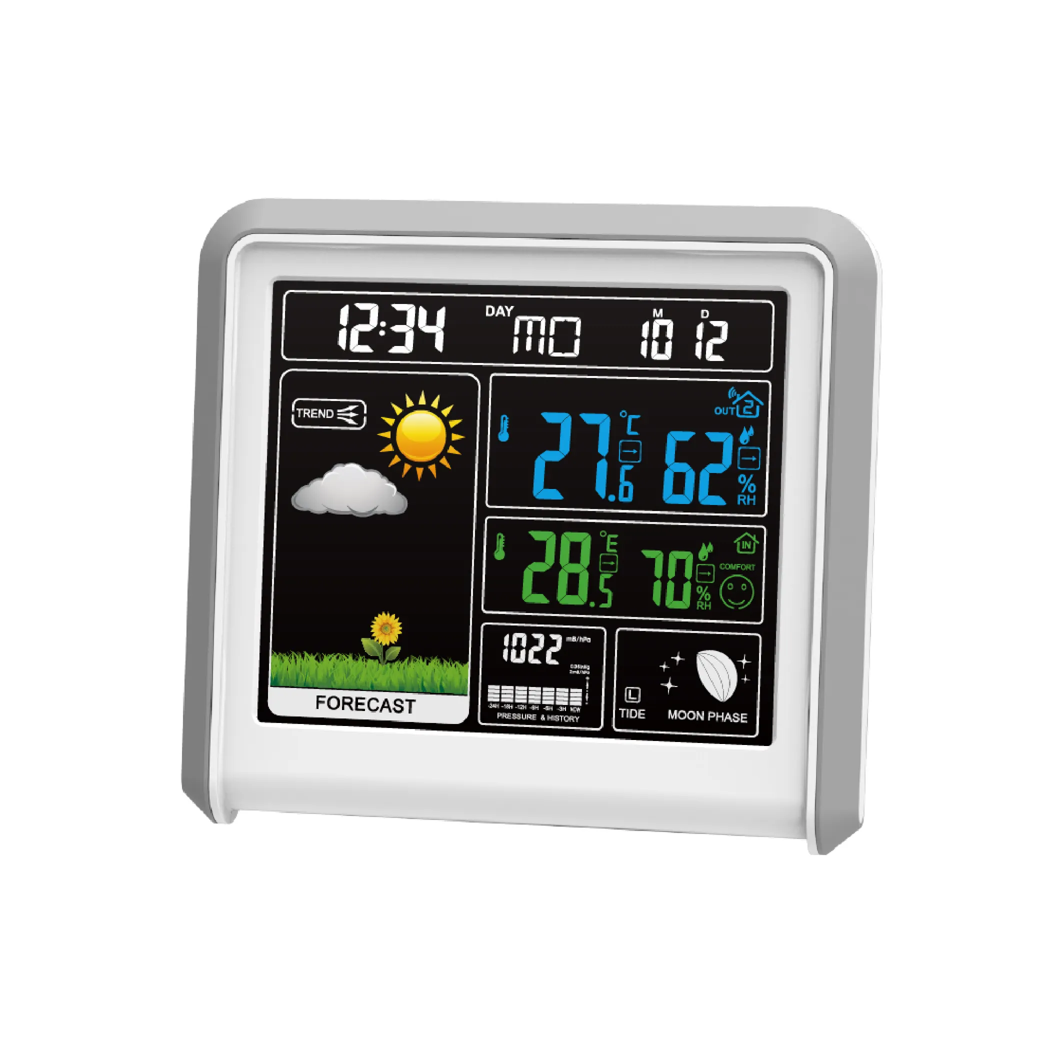 Mulit 기능 컬러 무선 날씨 역 시계 야외 센서 알람 디지털 시계 온도계 기압계 예측
