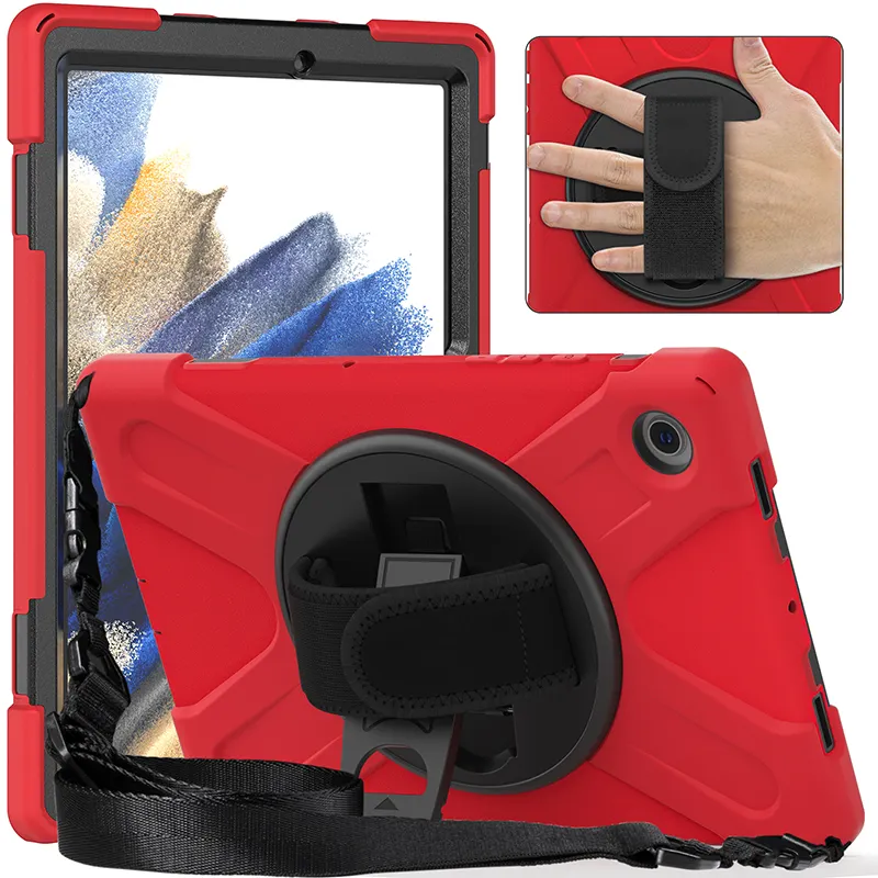Sıcak satış taşınabilir sağlam omuz askısı yüzük renkli silikon Pc kapak Tablet Samsung kılıfı galaxy tab Tab A8