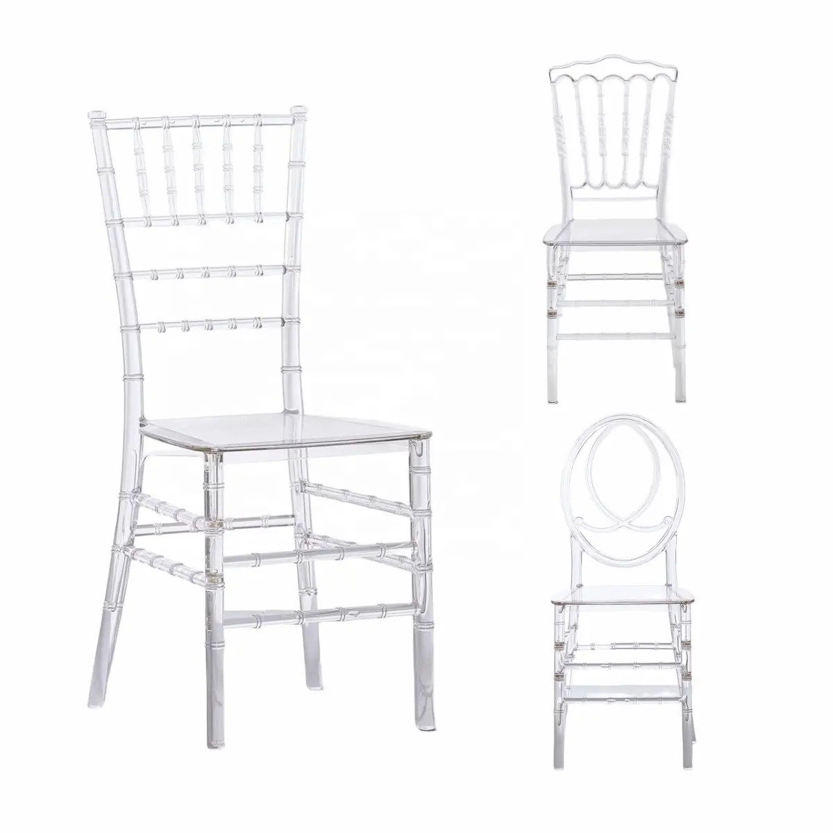 Vente en gros d'hôtel moderne cristal transparent pour banquet Napoléon mariage Tiffany acrylique plastique chaise Chiavari pour événements