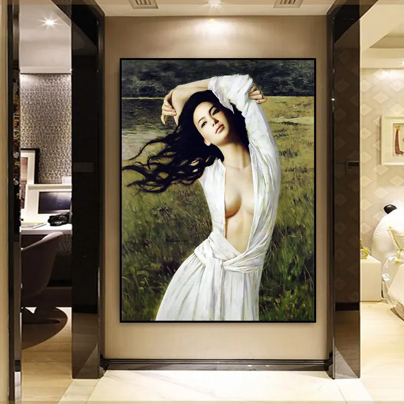 Pintura de chica China desnuda y sexy personalizada, diseño de arte de pared, lienzo moderno, obra de arte para decoración de pared