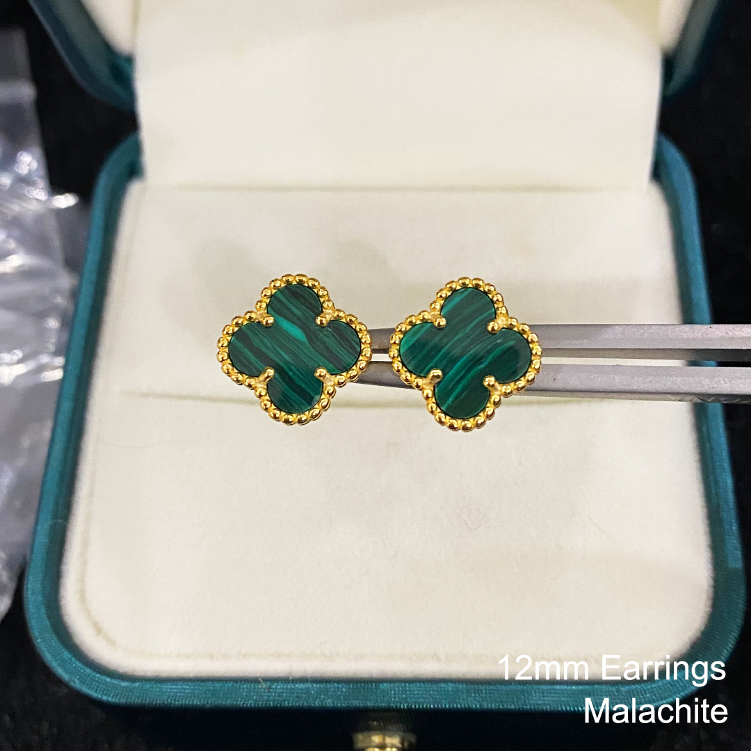 Earrings-18K Gold-Malachite