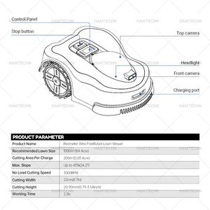 Robot cortacésped Hantechn para uso doméstico, se carga automáticamente, evita la lluvia, Robot cortacésped inteligente con control remoto - Product Image 2