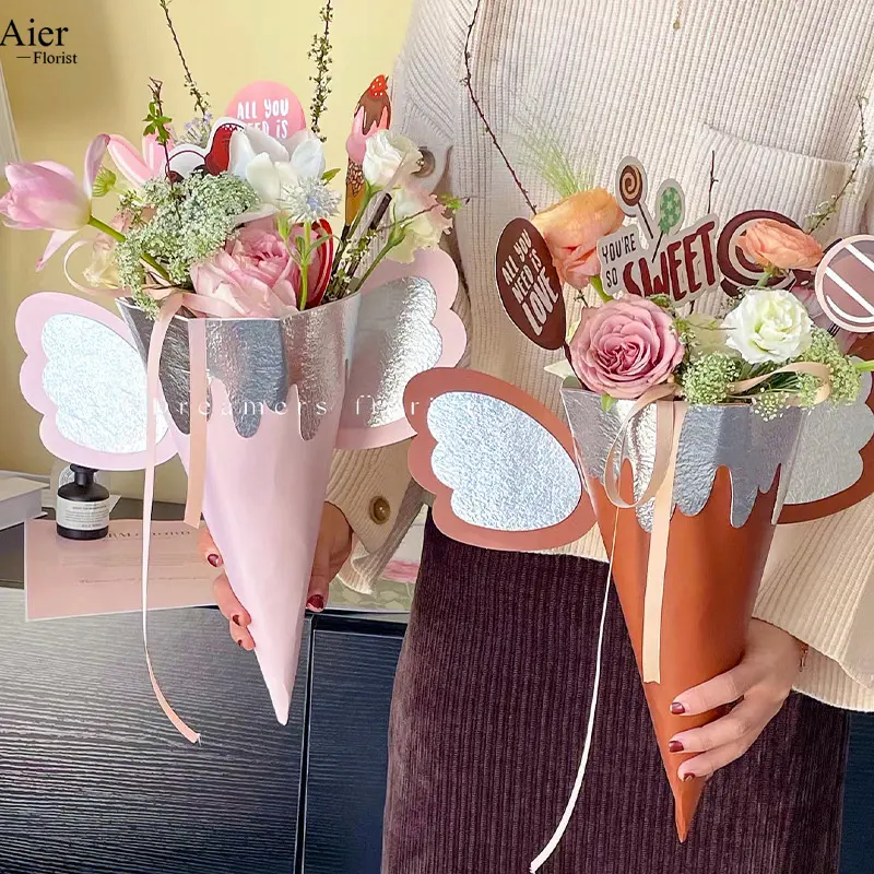 Aier florist neues Design Dumbo Flowers eingewickelte Eistüte und Verpackung für Blumen