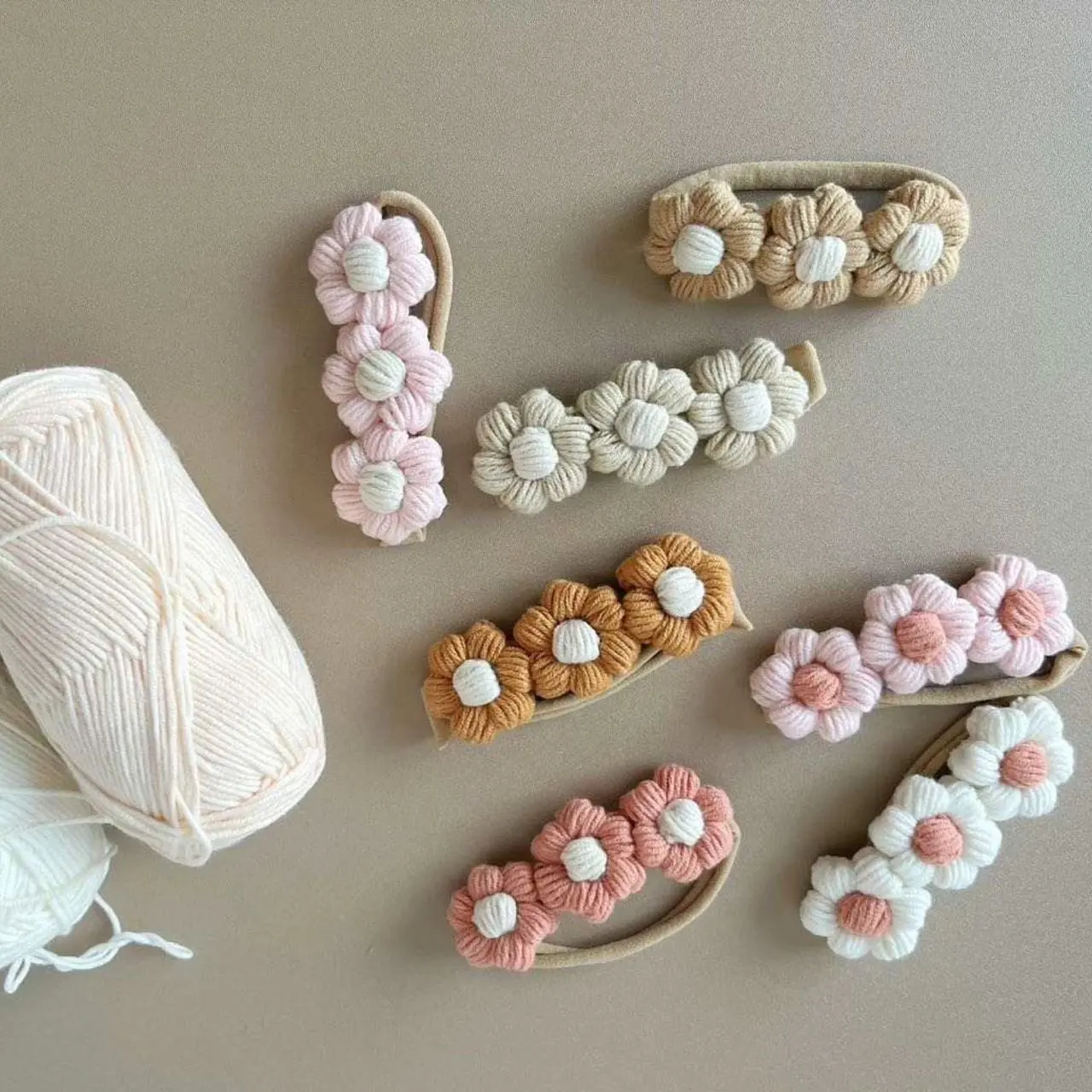 Ins Popular súper suave lindo Puff Daisy Crochet tejido pelo Baby Girl diademas accesorios para el cabello