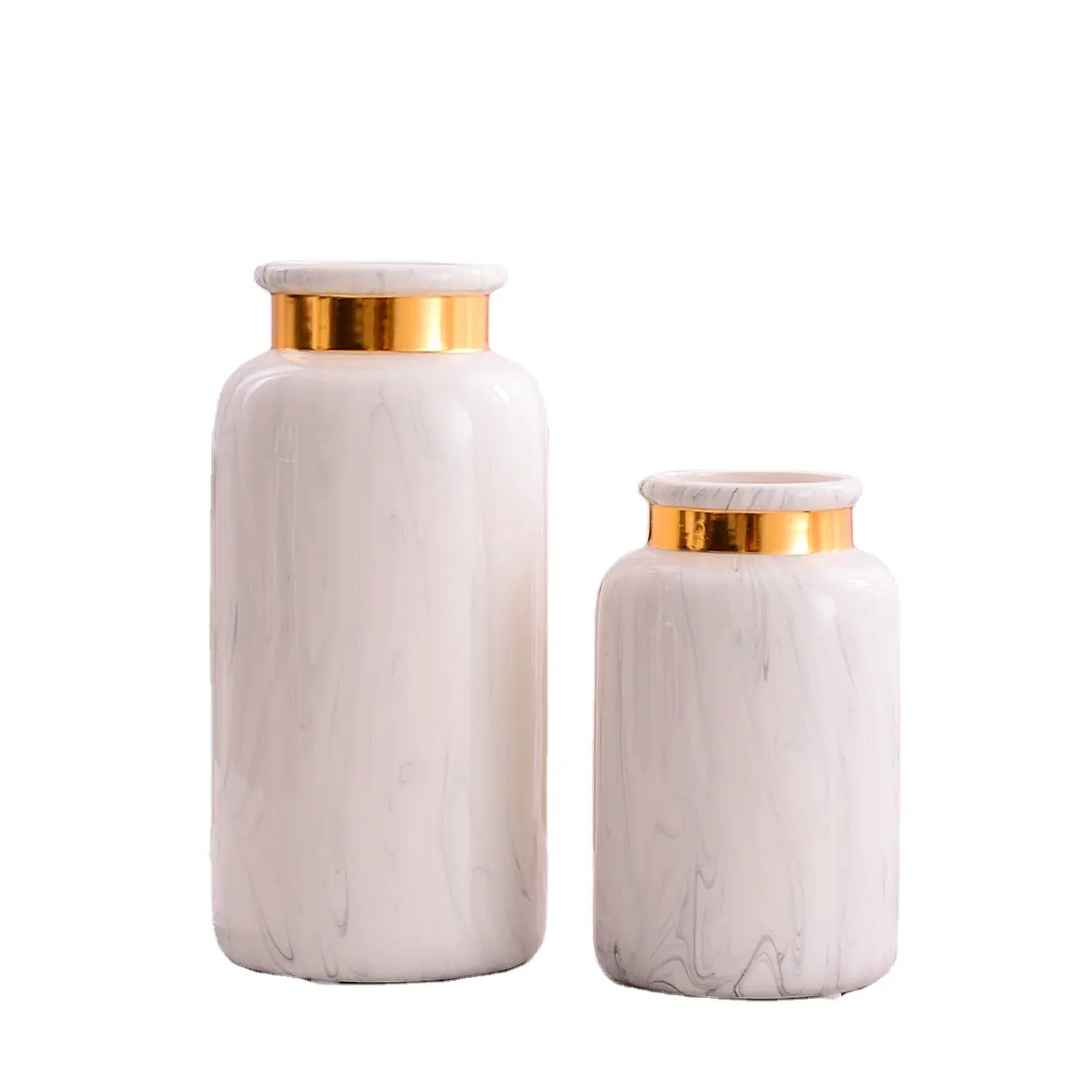 Modern Luxury Wedding Home Decoração Vaso De Cerâmica com Gold Flower Pot para Living Room Decor