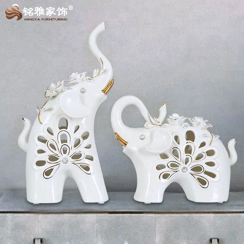 Buena calidad animal estatua de porcelana blanca elefante Casa decor hueco tallado artesanía cerámica escultura