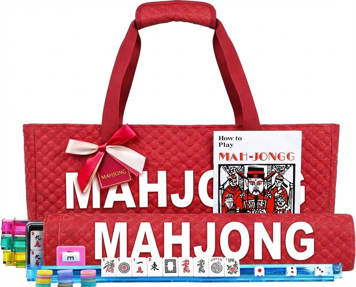 Ensemble de mahjong 3 pièces rouge matelassé avec nœud décoratif.