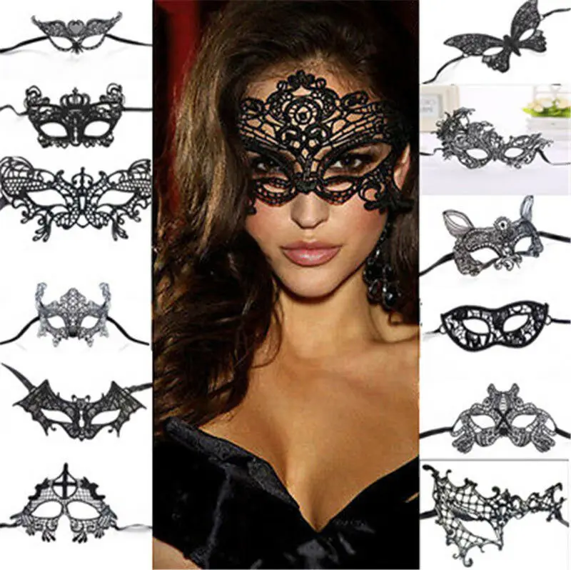Máscara de ojo de encaje negra Sexy para mujer, disfraces venecianos para fiesta de Halloween, sombreros de fiesta