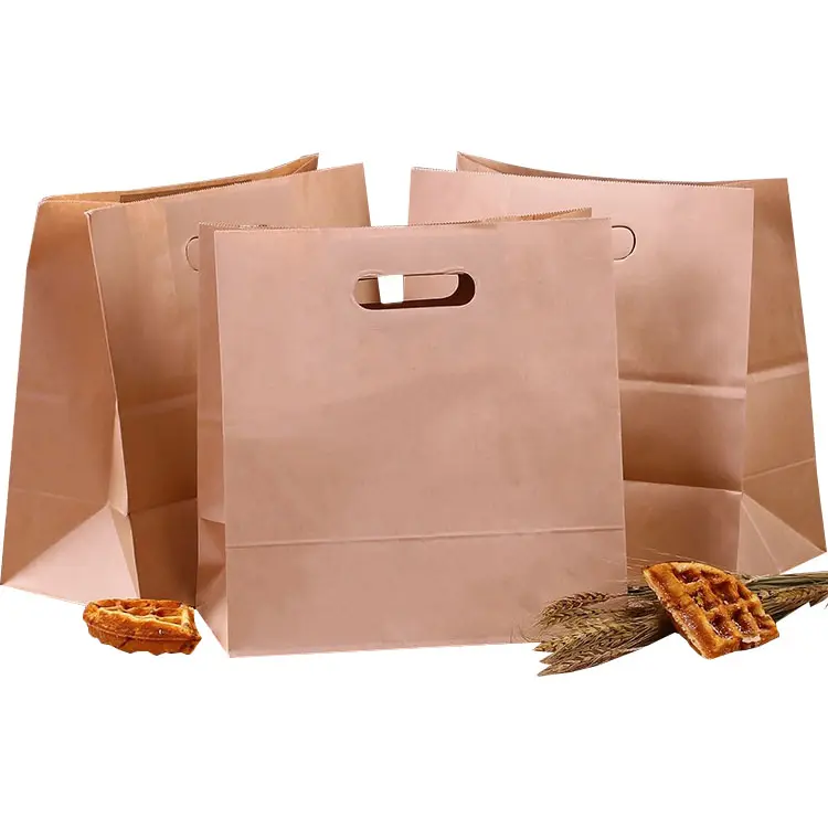 Saco de papel de embalagem resistente 80gsm personalizável, die-cast marrom para presente, compras, serviço de alimentos, sacos de papel
