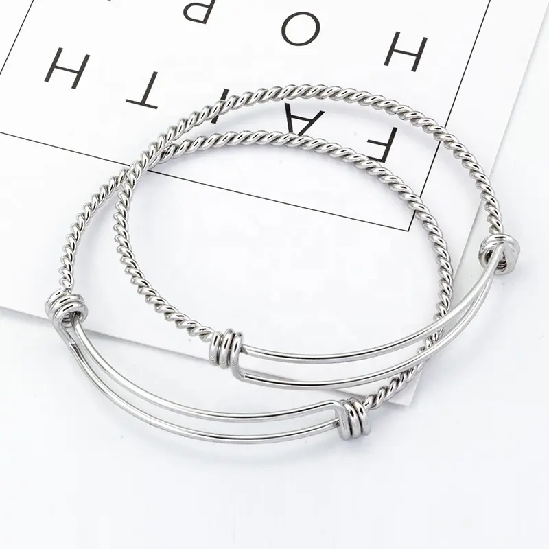 High Quality DIY Charm Twisted Wire Bangle 316l Stainless Steel Expandable Bracelet Women Jewelry And Accessories