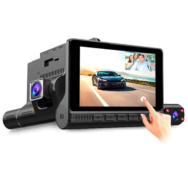 บอร์ดหน้าจอสัมผัส4นิ้วมองเห็นกลางคืน GPS Car Dash Cam DVR กระจกมองหลังบันทึกวิดีโอ FHD กล้องติดรถยนต์กล่องดำ