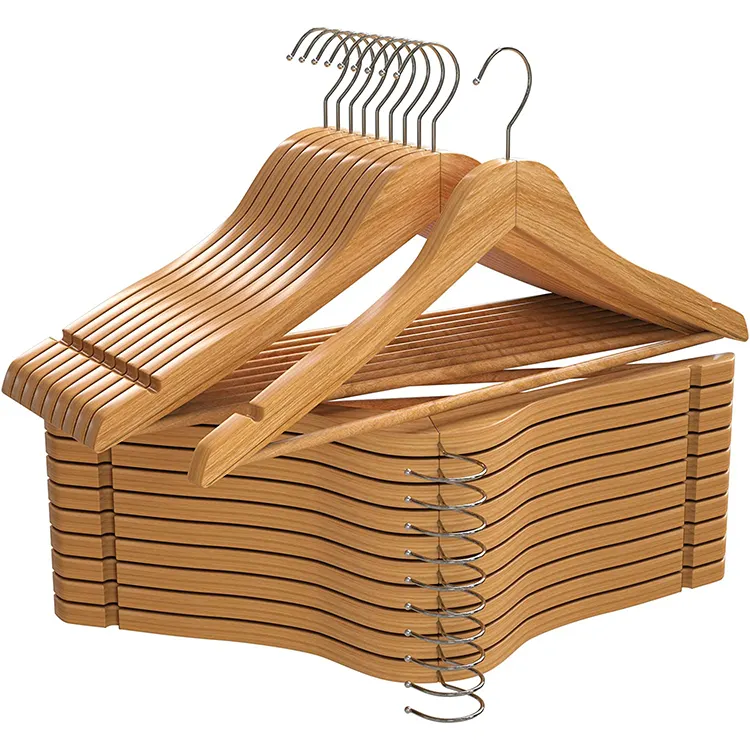 Perchas de madera natural para ropa, perchas personalizadas para ropa de lavandería, con logotipo