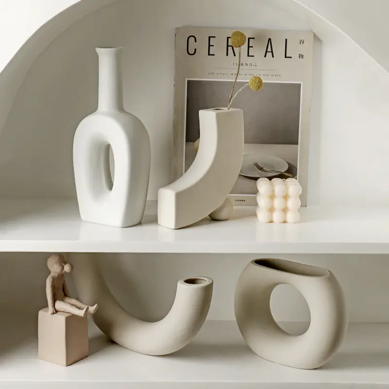 Vaso de cerâmica hidropônico para decoração, vaso de flores secos para decoração em atacado, recipiente para sala de estar em casa, estilo extremamente simples
