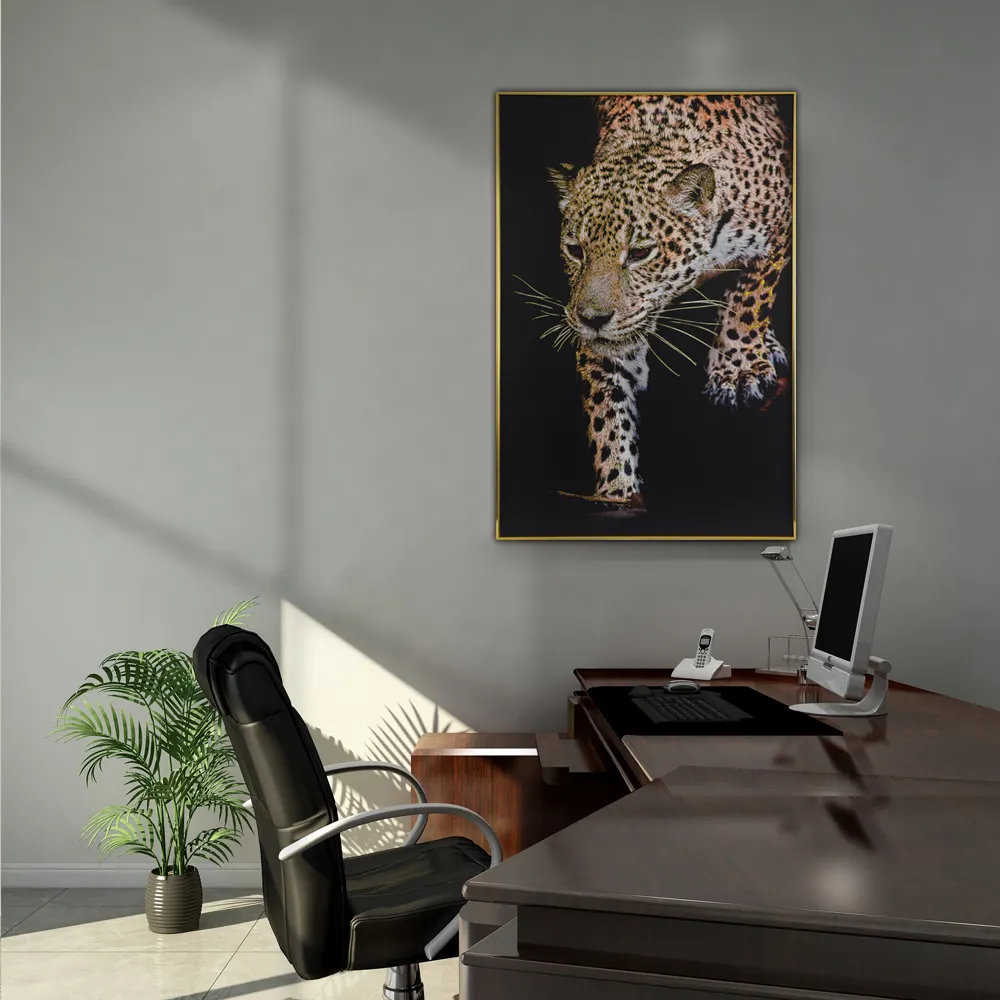 Arte contemporanea Luce Lusso 3D di Arte Della Parete Della Decorazione Della Casa Del Leopardo di Legno Sollievo Pittura Animale