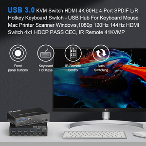 USB 3.0 HDMI <strong>KVM</strong> Switcher <strong>1</strong> Monitor 2 Computers 8k 4K60Hz Hotkey Button Remote EDID Emulators L R Audio 4 2 Port <strong>KVM</strong> <strong>Switch</strong>