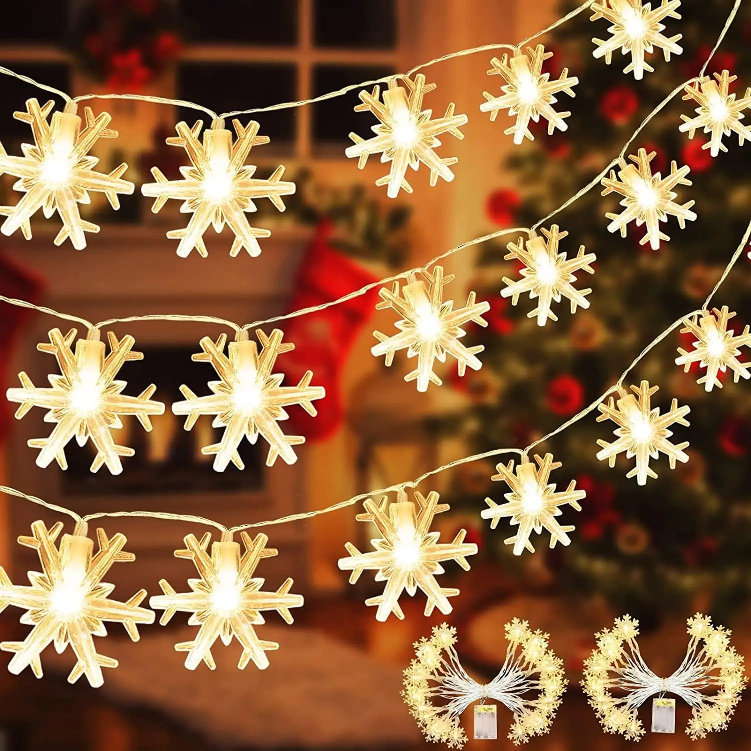 Salida de fábrica 3M20LED Copo de nieve barato Estrella LED Cadena de luces de hadas Luces de Navidad Adornos Decoraciones de Navidad de Año Nuevo