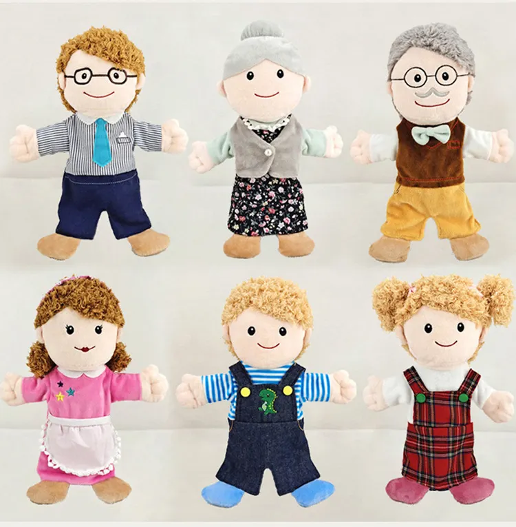 Vivid educativo interactivo bebé historia tiempo suave RPET felpa miembros de la familia figura marioneta de dedo para niños y niños pequeños