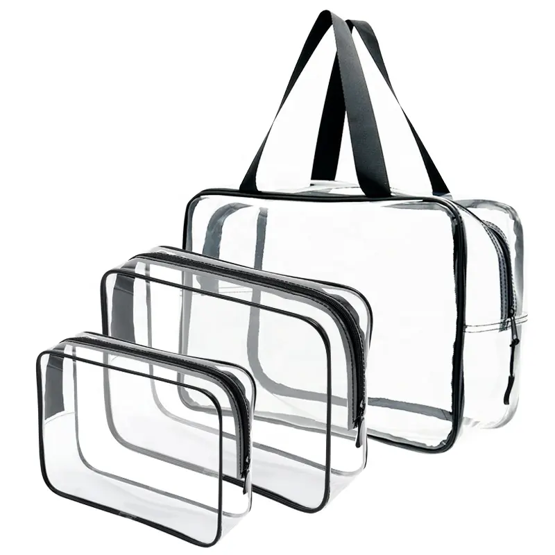 Bolso de plástico Pvc con cremallera transparente para mujer, bolsa de cosméticos con asa, organizador de viaje, bolsos de playa para mujer, conjunto de 3 uds. 2023