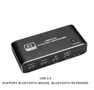 热键8K HDMI 2端口USB KVM交换机HDMI2.1切换器支持2PC计算机2USB3.0支持蓝牙鼠标或键盘