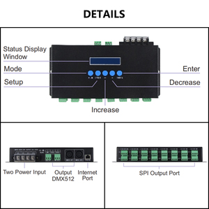 DC 5V 12V 24V Ethernet a SPI / DMX 512 LED Stage Digital Pixel Light Converter Controller canale porta a 16 vie 3A/CH ArtNet-SPI - Product Image 4