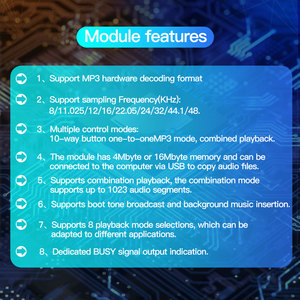 MP3 Module with 4MB16M TF <strong>Card</strong> USB Downloadable 10 IO Trigger Serial Port Control for Acoustic <strong>Components</strong> Player Voice Module - Product Image 6