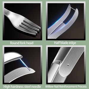 2-in-1 paslanmaz çelik karpuz çatal dilimleme kesici meyve kesici aletler paslanmaz çelik meyve çatalı kavun küp kesici - Product Image 5