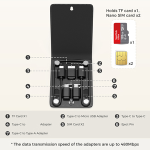 Leather Luxury Multi-function Sim Card Pin <strong>Usb</strong> Type C Adapter 28Cm Phone Date Cable Storage Box <strong>Set</strong> <strong>for</strong> <strong>Iphone</strong> - Product Image 6