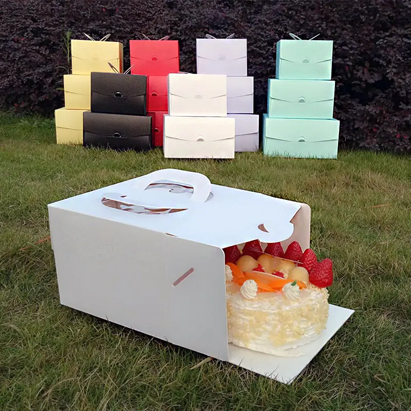 Оптовая продажа, картонные бумажные портативные упаковочные коробки для сырных тортов, ручные коробки для тортов на день рождения, хлебобулочная упаковка