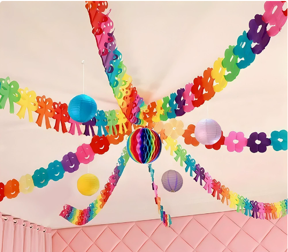 Guirnaldas de flores*8 piezas+Linternas de papel*4 piezas+Bola de panal*1 pieza