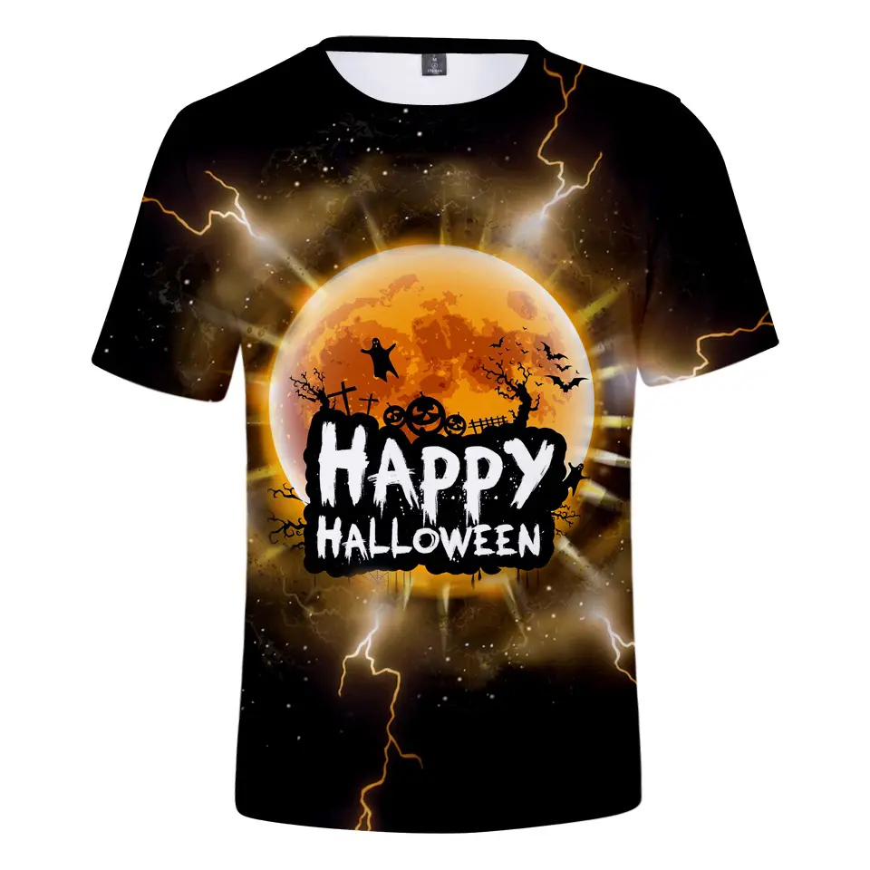 Camiseta de Halloween de nuevo diseño, venta al por mayor, impresión por sublimación Digital 3d, envío directo, personalizada, proveedor de China