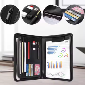 Zippered Leather <strong>A4</strong> File <strong>Folder</strong> with <strong>Notepad</strong> and Pockets Organizer Paper Padfolio for Document Agenda <strong>Conference</strong> Presentation - Product Image 1