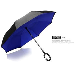 防风倒倒车车伞防紫外线大C型手柄双层贴雨伞 - Product Image 3