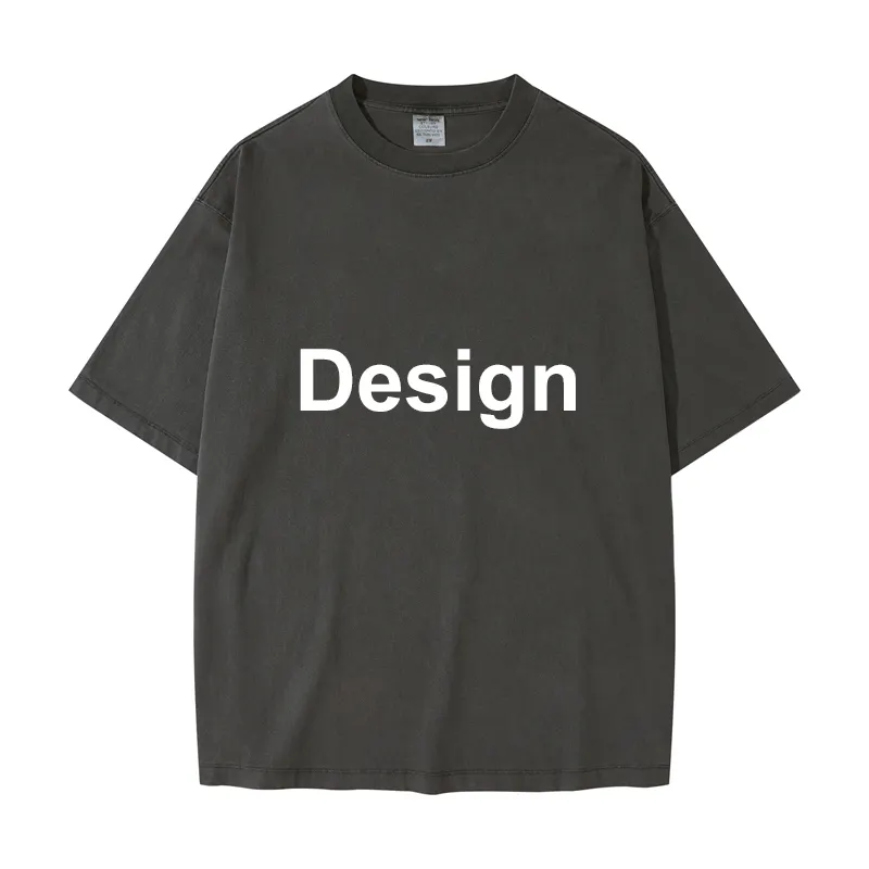 T-shirt pria katun berat ukuran besar pakaian jalanan Logo kustom Tshirt Vintage cuci asam kelas berat kualitas tinggi