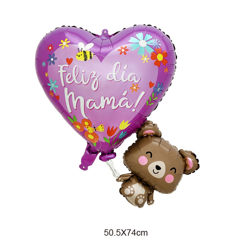 Coeur violet + ours + Fliz Dia Mama